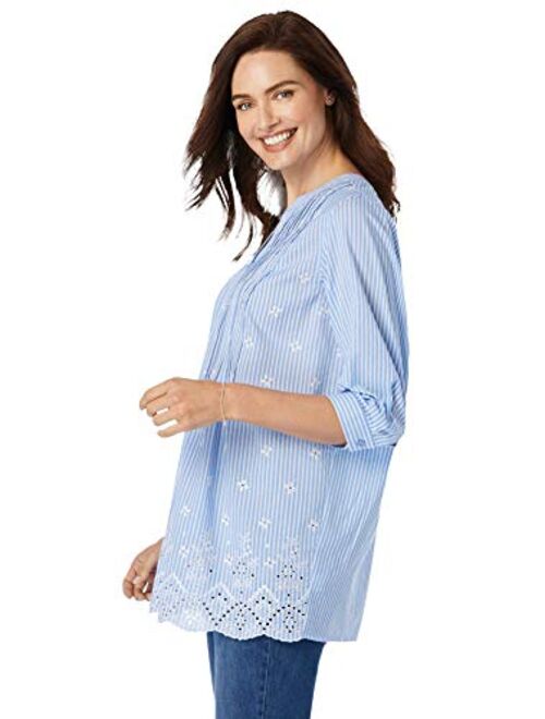 Woman Within Women's Plus Size Embroidered Cotton Tunic