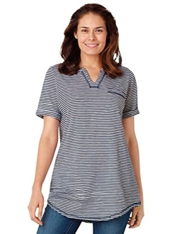 Women's Plus Size Short-Sleeve Notch-Neck Tee Shirt