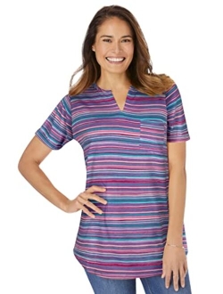 Women's Plus Size Short-Sleeve Notch-Neck Tee Shirt