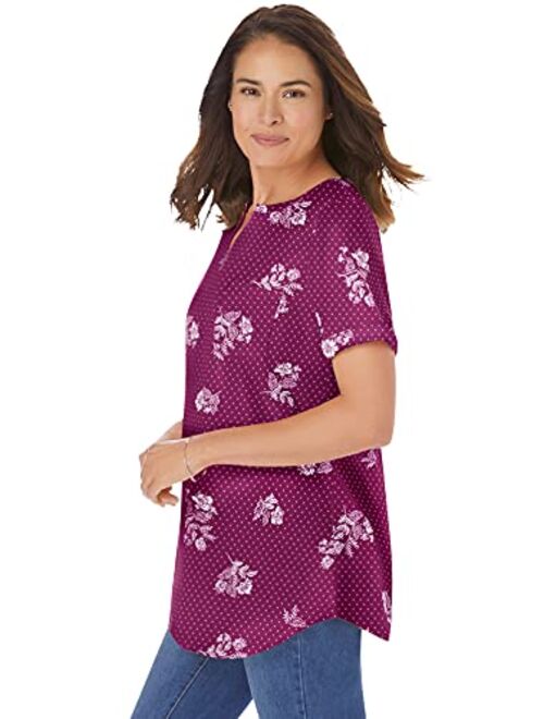 Woman Within Women's Plus Size Short-Sleeve Notch-Neck Tee Shirt