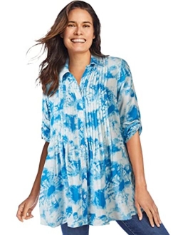 Women's Plus Size Pintucked Print Tunic Shirt