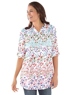 Women's Plus Size Pintucked Print Tunic Shirt