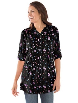 Women's Plus Size Pintucked Print Tunic Shirt