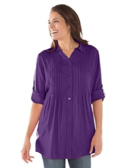 Women's Plus Size Pintucked Print Tunic Shirt