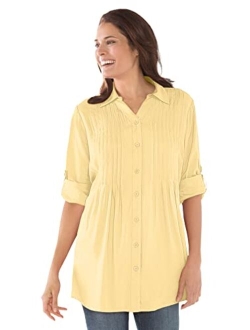 Women's Plus Size Pintucked Print Tunic Shirt