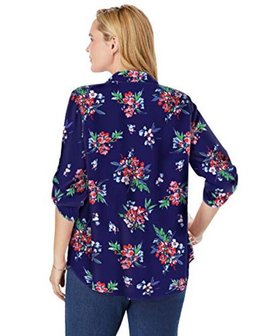 Woman Within Women's Plus Size Pintucked Print Tunic Shirt