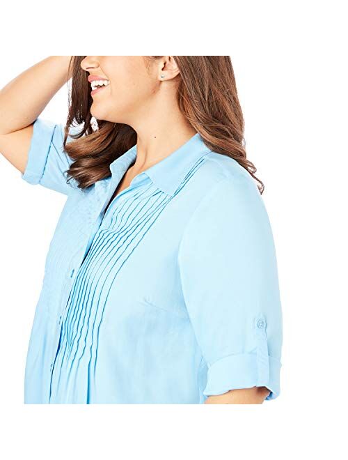 Woman Within Women's Plus Size Pintucked Print Tunic Shirt