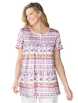 Women's Plus Size Short-Sleeve Pintucked Henley Tunic