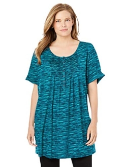 Women's Plus Size Short-Sleeve Pintucked Henley Tunic