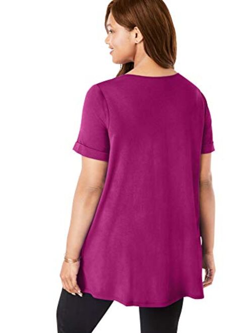 Woman Within Women's Plus Size Short-Sleeve Pintucked Henley Tunic