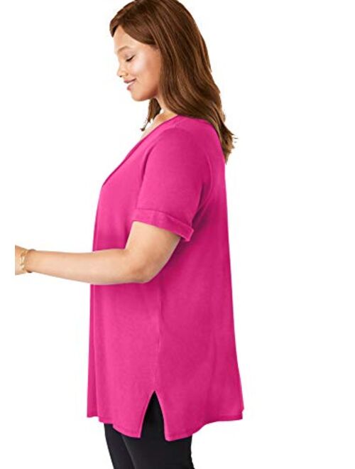 Woman Within Women's Plus Size Short-Sleeve Pintucked Henley Tunic