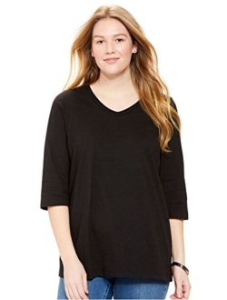 Women's Plus Size Perfect Three-Quarter Sleeve V-Neck Tee Shirt