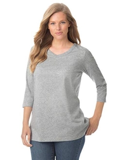 Women's Plus Size Perfect Three-Quarter Sleeve V-Neck Tee Shirt