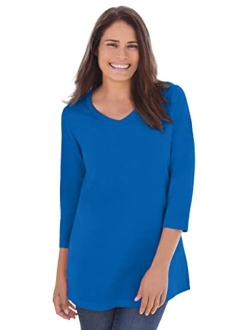 Women's Plus Size Perfect Three-Quarter Sleeve V-Neck Tee Shirt