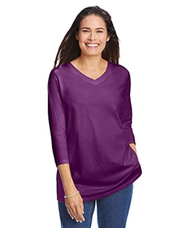 Women's Plus Size Perfect Three-Quarter Sleeve V-Neck Tee Shirt