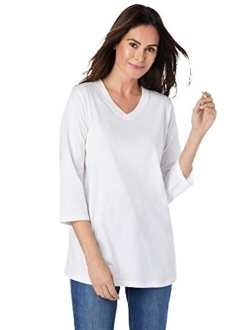 Women's Plus Size Perfect Three-Quarter Sleeve V-Neck Tee Shirt