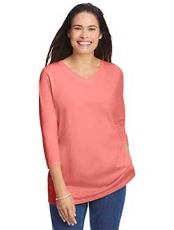 Women's Plus Size Perfect Three-Quarter Sleeve V-Neck Tee Shirt