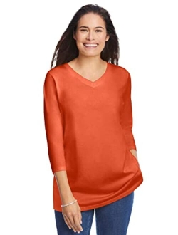 Women's Plus Size Perfect Three-Quarter Sleeve V-Neck Tee Shirt