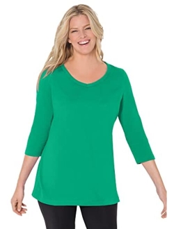 Women's Plus Size Perfect Three-Quarter Sleeve V-Neck Tee Shirt