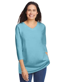 Women's Plus Size Perfect Three-Quarter Sleeve V-Neck Tee Shirt