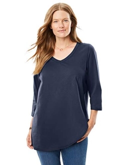 Women's Plus Size Perfect Three-Quarter Sleeve V-Neck Tee Shirt