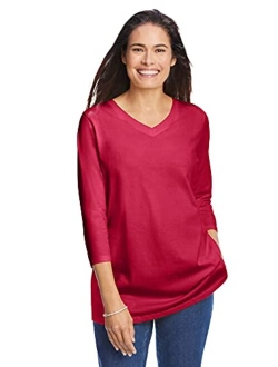 Women's Plus Size Perfect Three-Quarter Sleeve V-Neck Tee Shirt