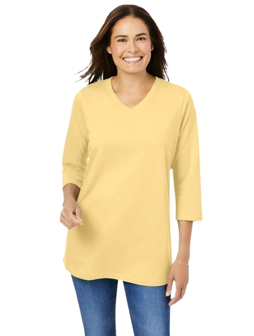 Woman Within Women's Plus Size Perfect Three-Quarter Sleeve V-Neck Tee Shirt