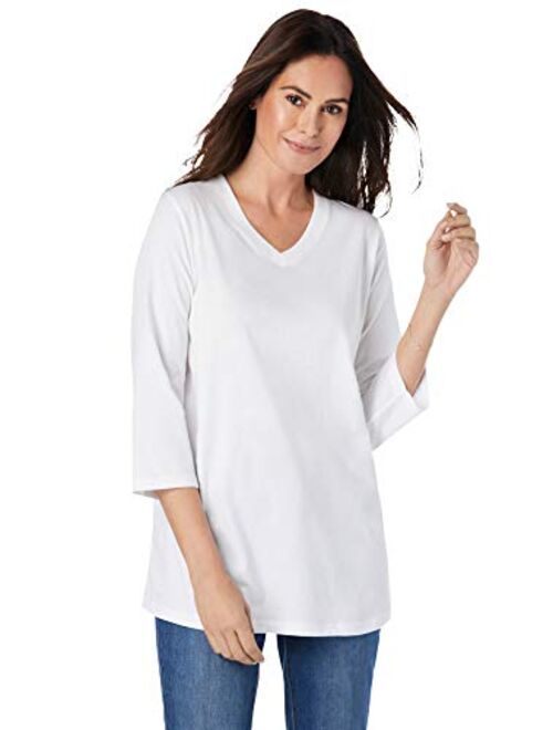 Woman Within Women's Plus Size Perfect Three-Quarter Sleeve V-Neck Tee Shirt