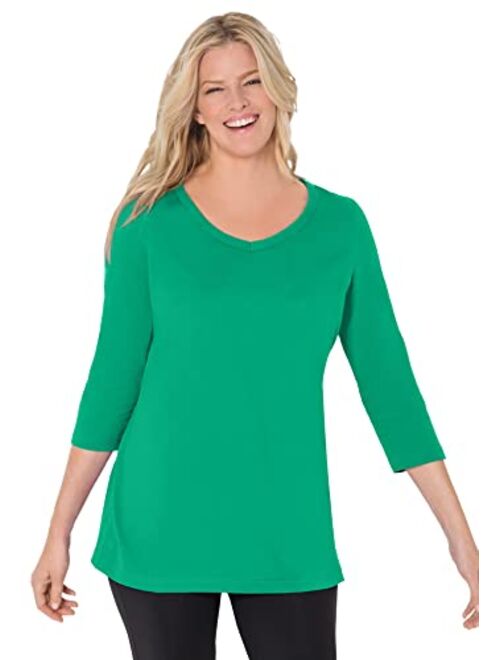 Woman Within Women's Plus Size Perfect Three-Quarter Sleeve V-Neck Tee Shirt