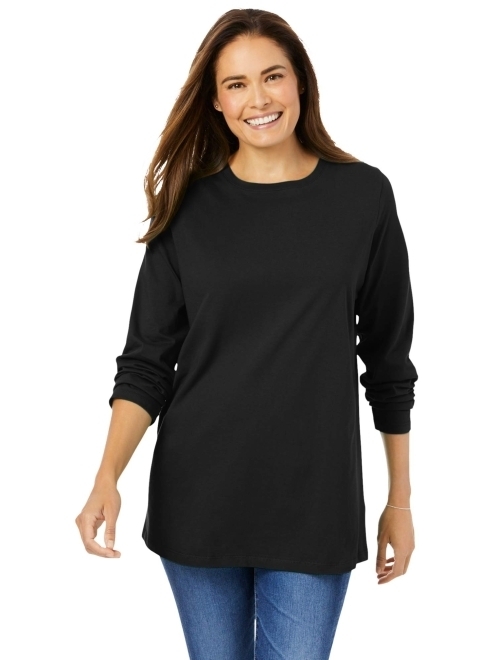 Woman Within Women's Plus Size Perfect Long-Sleeve Crewneck Tee Shirt