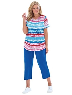 Women's Plus Size Two-Piece V-Neck Tunic & Capri Set