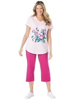 Women's Plus Size Two-Piece V-Neck Tunic & Capri Set