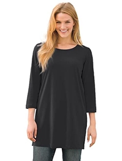 Women's Plus Size Perfect Three-Quarter-Sleeve Scoop-Neck Tunic