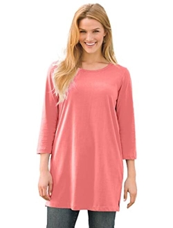 Women's Plus Size Perfect Three-Quarter-Sleeve Scoop-Neck Tunic