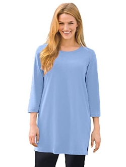 Women's Plus Size Perfect Three-Quarter-Sleeve Scoop-Neck Tunic