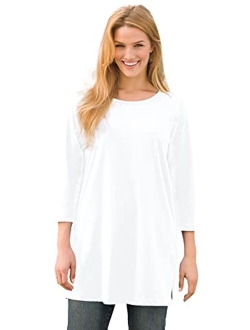 Women's Plus Size Perfect Three-Quarter-Sleeve Scoop-Neck Tunic