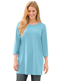 Women's Plus Size Perfect Three-Quarter-Sleeve Scoop-Neck Tunic