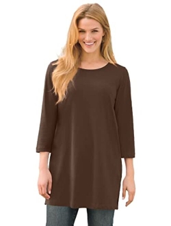 Women's Plus Size Perfect Three-Quarter-Sleeve Scoop-Neck Tunic