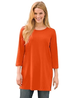 Women's Plus Size Perfect Three-Quarter-Sleeve Scoop-Neck Tunic