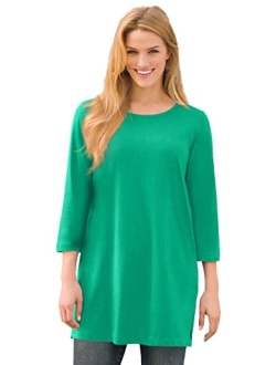 Women's Plus Size Perfect Three-Quarter-Sleeve Scoop-Neck Tunic