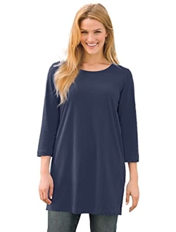 Women's Plus Size Perfect Three-Quarter-Sleeve Scoop-Neck Tunic