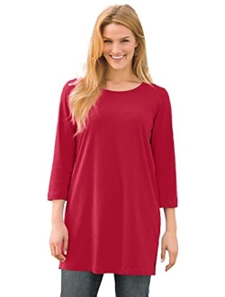 Women's Plus Size Perfect Three-Quarter-Sleeve Scoop-Neck Tunic