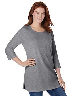 Women's Plus Size Perfect Three-Quarter-Sleeve Scoop-Neck Tunic