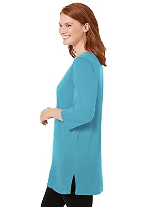 Woman Within Women's Plus Size Perfect Three-Quarter-Sleeve Scoop-Neck Tunic