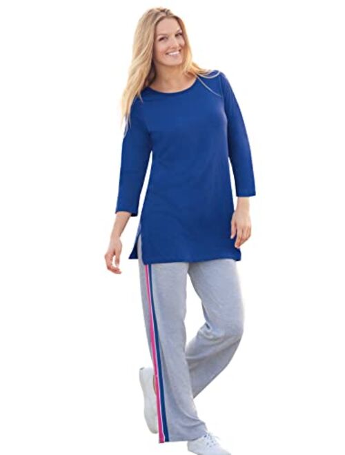 Woman Within Women's Plus Size Perfect Three-Quarter-Sleeve Scoop-Neck Tunic