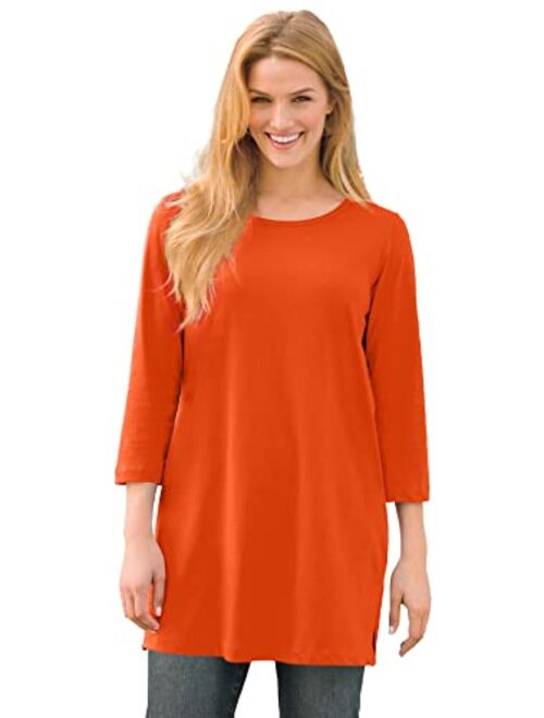 Woman Within Women's Plus Size Perfect Three-Quarter-Sleeve Scoop-Neck Tunic