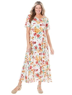 Women's Plus Size Short-Sleeve Crinkle Dress