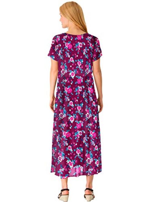 Woman Within Women's Plus Size Short-Sleeve Crinkle Dress