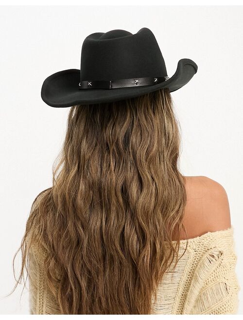 ASOS DESIGN structured cowboy hat in black with star stud detail