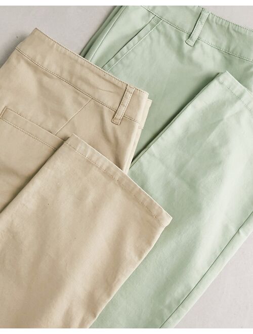 ASOS DESIGN 2-pack slim chinos in beige and khaki